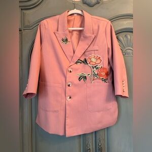 Pink Blazer with Floral Embroidery